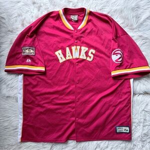 VTG NBA Atlanta Hawks Hardwood Classics Majestic warm up shirt jersey patch 4XL